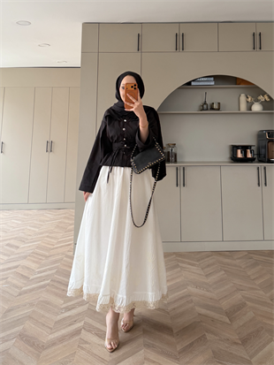 Nakışlı Poplin Etek Beyaz (2329)