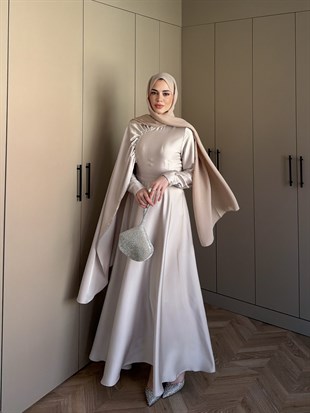 Nalia Şal Detaylı Saten Elbise Taş (26079)