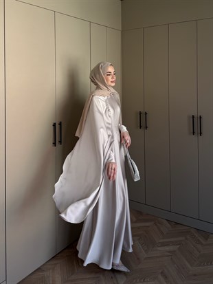 Nalia Şal Detaylı Saten Elbise Taş (26079)