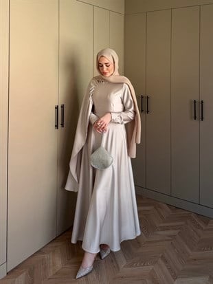 Nalia Şal Detaylı Saten Elbise Taş (26079)