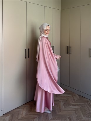 Nalia Şal Detaylı Saten Elbise Gül Kurusu (26079)