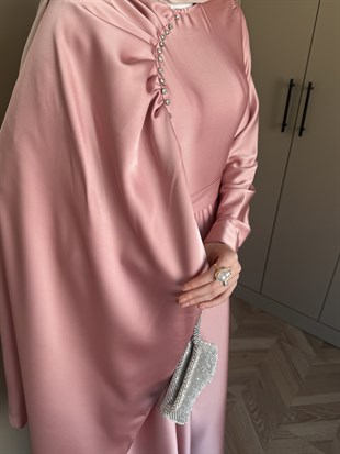 Nalia Şal Detaylı Saten Elbise Gül Kurusu (26079)
