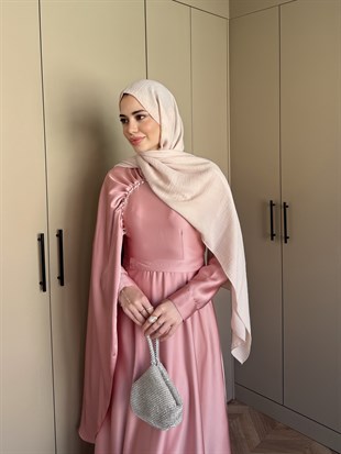 Nalia Şal Detaylı Saten Elbise Gül Kurusu (26079)