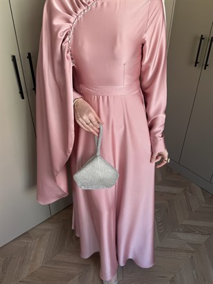 Nalia Şal Detaylı Saten Elbise Gül Kurusu (26079)