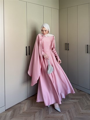 Nalia Şal Detaylı Saten Elbise Gül Kurusu (26079)