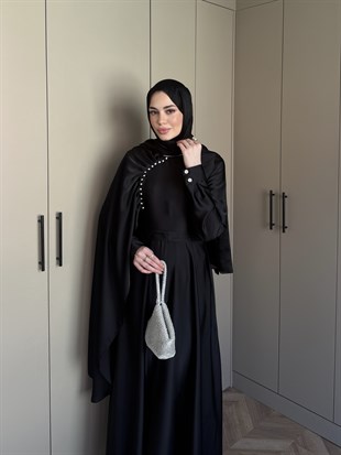 Nalia Şal Detaylı Saten Elbise Siyah (26079)