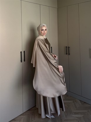 Nalia Şal Detaylı Saten Elbise Vizon (26079)