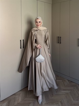 Nalia Şal Detaylı Saten Elbise Vizon (26079)