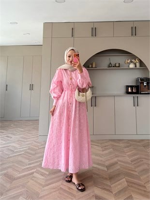 Narin Şal Detaylı Elbise Pembe (4462)