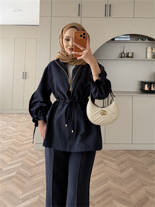 Natali Düğme Detaylı Beli Büzgülü Cupra Takım Lacivert (4403)