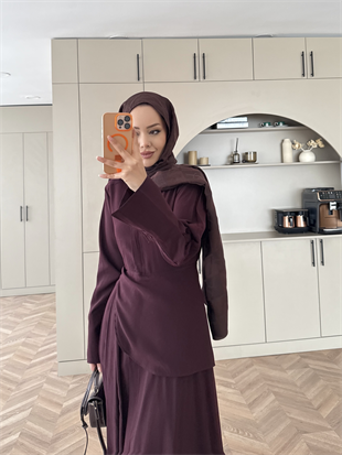 Navid Yandan Kemer Detaylı Tensel Elbise Bordo (618)