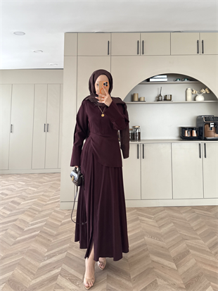 Navid Yandan Kemer Detaylı Tensel Elbise Bordo (618)