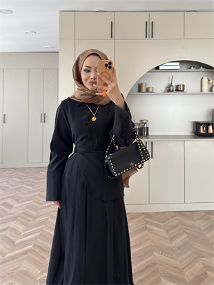 Navid Yandan Kemer Detaylı Tensel Elbise Siyah (618) 