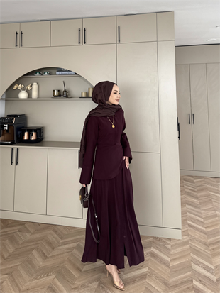 Navid Yandan Kemer Detaylı Tensel Elbise Bordo (618)