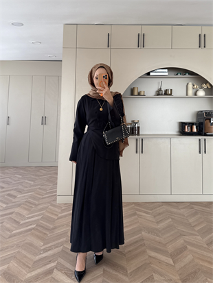 Navid Yandan Kemer Detaylı Tensel Elbise Siyah (618) 