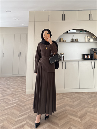 Navid Yandan Kemer Detaylı Tensel Elbise Acı Kahve (618)