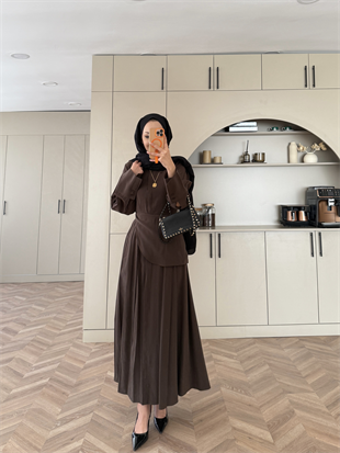 Navid Yandan Kemer Detaylı Tensel Elbise Acı Kahve (618)