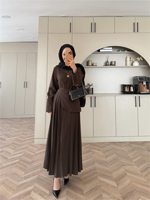 Navid Yandan Kemer Detaylı Tensel Elbise Acı Kahve (618)