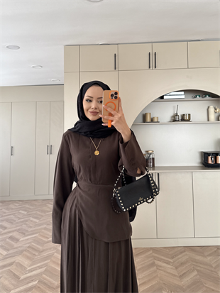 Navid Yandan Kemer Detaylı Tensel Elbise Acı Kahve (618)