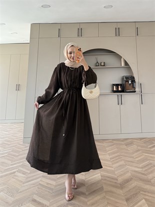 Navy Beli Büzgülü Elbise Acı Kahve (2027)