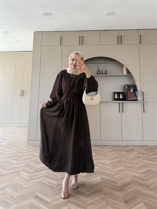 Navy Beli Büzgülü Elbise Acı Kahve (2027)