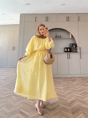 Navy Beli Büzgülü Elbise ButterYellow (2027)