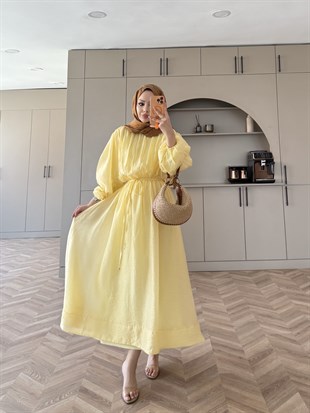 Navy Beli Büzgülü Elbise ButterYellow (2027)