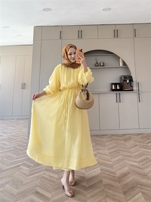 Navy Beli Büzgülü Elbise ButterYellow (2027)