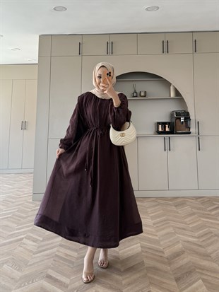 Navy Beli Büzgülü Elbise Mürdüm (2027)