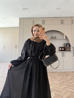 Navy Beli Büzgülü Elbise Siyah (2027)