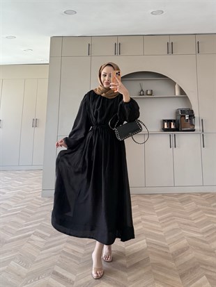 Navy Beli Büzgülü Elbise Siyah (2027)