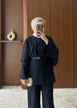 Nazra Yarasa Kol Pantolonlu Takım Lacivert (2358)