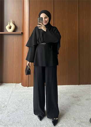 Nazra Yarasa Kol Pantolonlu Takım Lacivert (2358) 