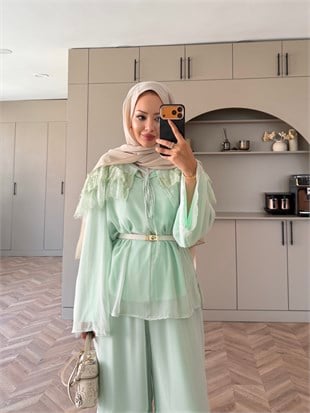 Necta Dantelli Pantolon Takım Mint Yeşili (5808)