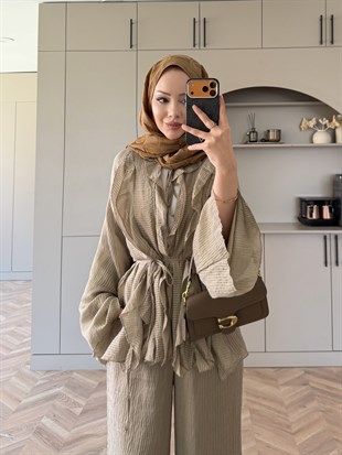 Nehir Fırfırlı Pantolonlu Takım Haki (5798)