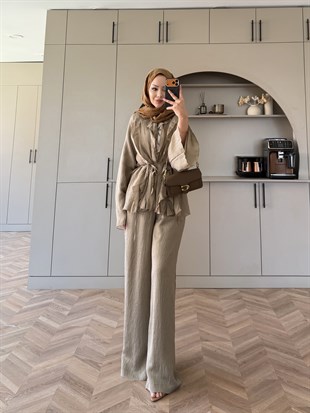 Nehir Fırfırlı Pantolonlu Takım Haki (5798)