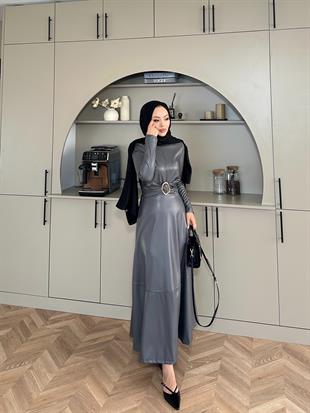 Nesa Deri Elbise Gri