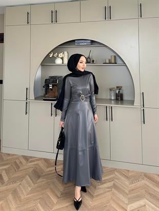 Nesa Deri Elbise Gri