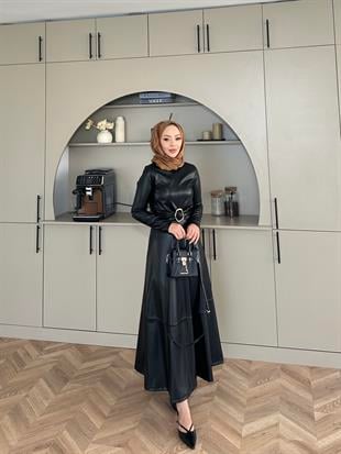 Nesa Deri Elbise Siyah