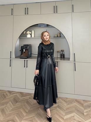 Nesa Deri Elbise Siyah