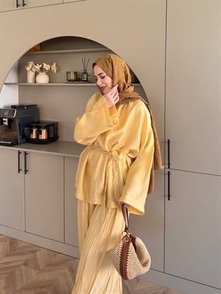 Nether Düğme Detaylı Pantolonlu Takım Sarı (3073)