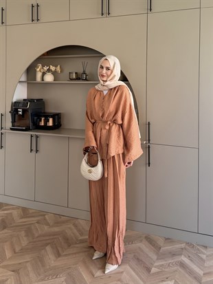 Nether Düğme Detaylı Pantolonlu Takım Somon (3073)