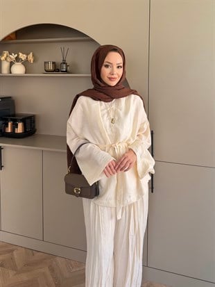 Nether Düğme Detaylı Pantolonlu Takım Ekru (3073)