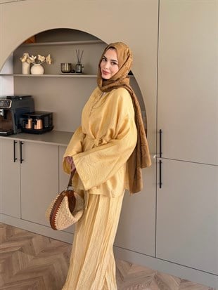 Nether Düğme Detaylı Pantolonlu Takım Sarı (3073)