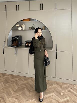 Neva Gömlekli Etekli Takım Haki