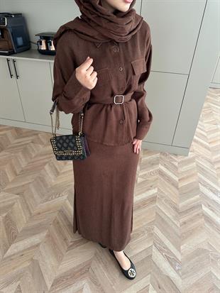 Neva Gömlekli Etekli Takım Kahve