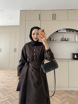 Niksa Yandan Bağlamalı Cupra Elbise Kahverengi (667)