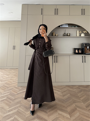 Niksa Yandan Bağlamalı Cupra Elbise Kahverengi (667)