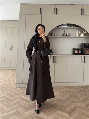 Niksa Yandan Bağlamalı Cupra Elbise Kahverengi (667)