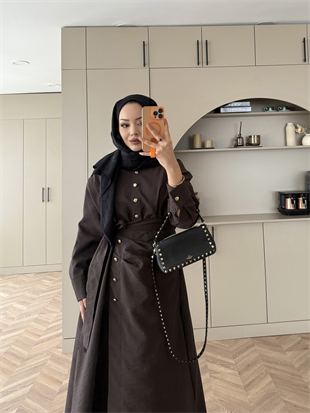 Niksa Yandan Bağlamalı Cupra Elbise Kahverengi (667)